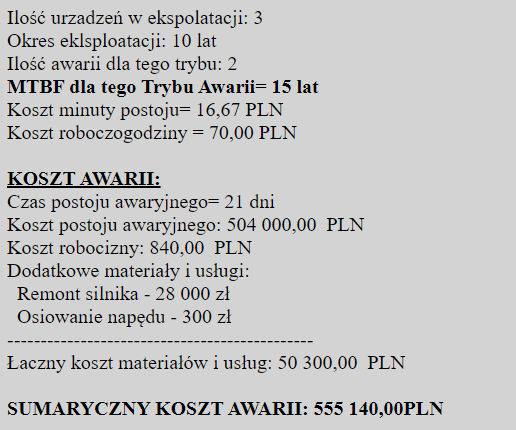 Obliczenia - silnika NIE MA na stanie magazynu zakładowego