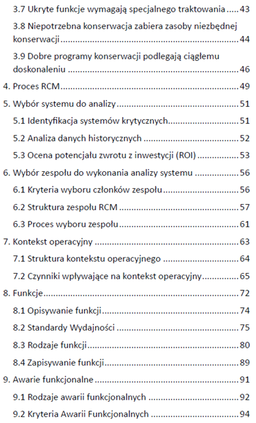 Spis treści książki Utrzymanie Ruchu Zorientowane na Niezawodność: RCM w teorii i praktyce