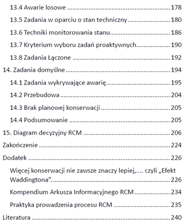 Spis treści książki Utrzymanie Ruchu Zorientowane na Niezawodność: RCM w teorii i praktyce